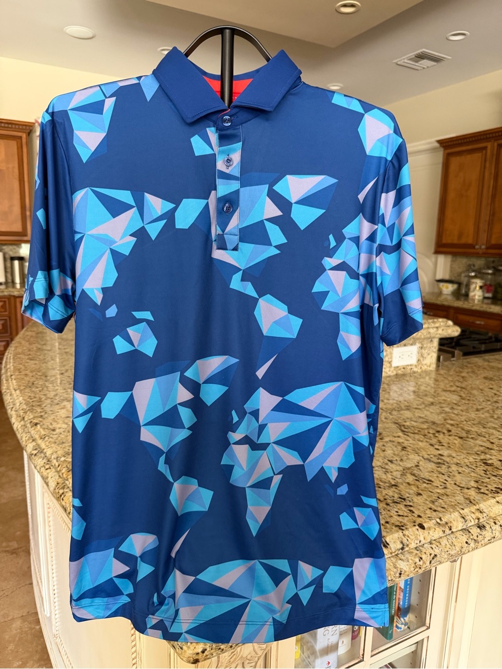 Redvanly Men’s Bond Polo Mazarine Blue Geometric Print Polo Shirt